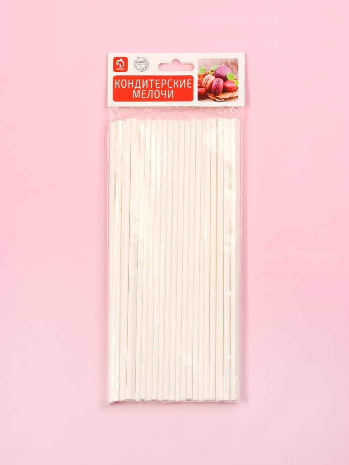 Палочки для кондитерских изделий Доляна, d=0.4 см, 20 см, набор 50 шт., бумага, белые
