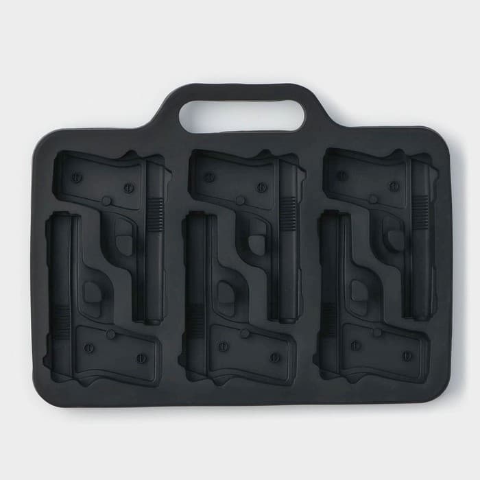 Форма для шоколада Доляна «Пистолет», силикон, 18.7×13.4 см, 6 ячеек (7.5×5.1 см), тёмно-серая