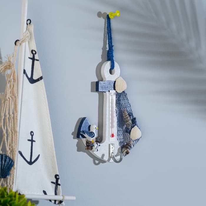 Термометр домашний настенный с крючком «Якорь с чайкой», 12×9.5×2.5 см