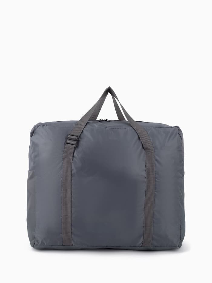 Сумка дорожная на молнии, складная в косметичку, наружный карман, держатель для чемодана, серая, голубая