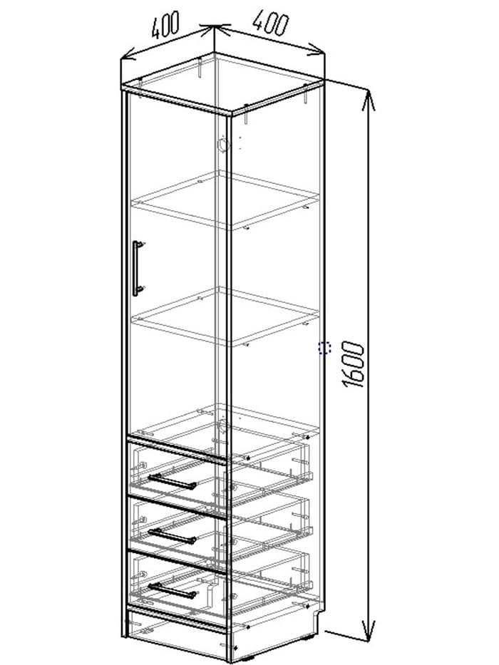 Шкаф – пенал «Клик мебель», с полками, с ящиками, 400×400×1600 мм, цвет дуб вотан/тёмно - серый