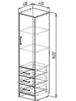 Шкаф – пенал «Клик мебель», с полками, с ящиками, 400×400×1600 мм, цвет дуб вотан/тёмно - серый