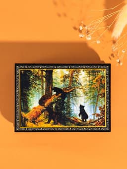 Шкатулка для украшений «Мишки в лесу», 10×14 см, лаковая миниатюра