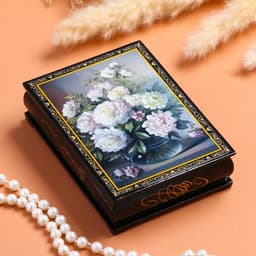 Шкатулка для украшений «Пионы в вазе», 10×14 см, лаковая миниатюра