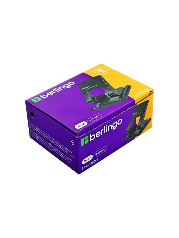 Дырокол металлический 40 листов, Berlingo, с линейкой, чёрный