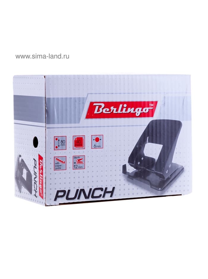 Дырокол металлический 40 листов, Berlingo, с линейкой, чёрный