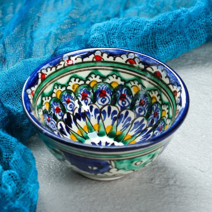 Пиала узбекская Риштанская Керамика «Цветы», 100 мл, d=8.5 см, МИКС