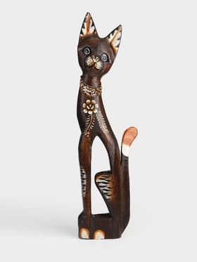 Сувенир «Кошка в ошейнике из камней и с расписным цветком», 60×12×6 см, дерево