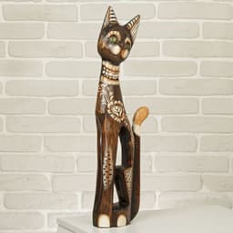 Сувенир «Кошка в ошейнике из камней и с расписным цветком», 60×12×6 см, дерево