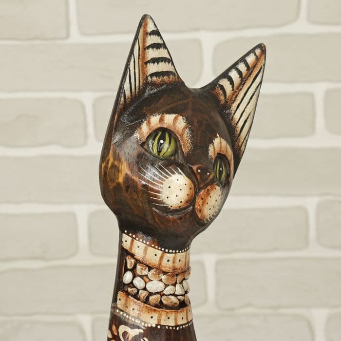 Сувенир «Кошка в ошейнике из камней и с расписным цветком», 60×12×6 см, дерево