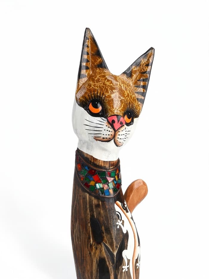Сувенир «Серая кошка в ошейнике с ящерками», 60×12×6 см, дерево