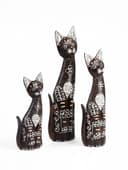 Фигура «Кошки расписанные серебром», набор 3 шт., h=30 см, h=40 см, h=50 см, дерево