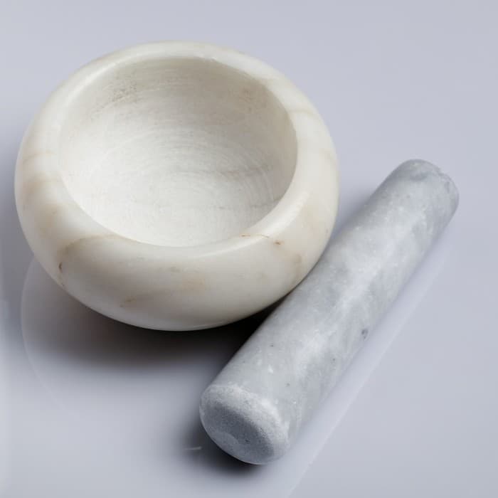 Ступка с пестиком, 130 мл, d=7.5 см, h=5.5 см, пестик 12 см, камень, белая
