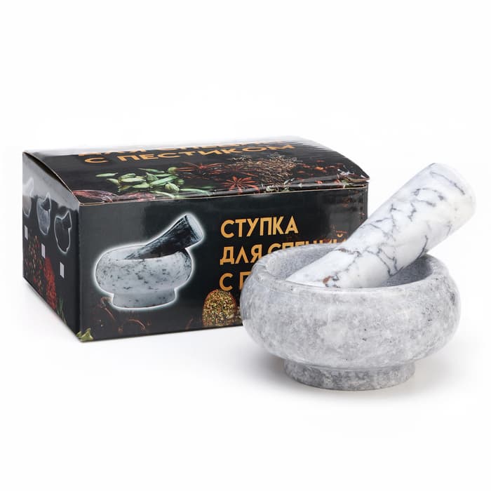 Ступка с пестиком, 75 мл, 5 см, камень, белая