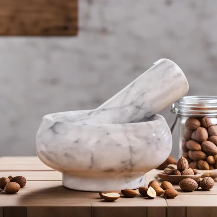 Ступка с пестиком, 75 мл, 5 см, камень, белая