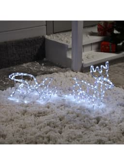 Светодиодная фигура «Олень с санями», олень: 48×48×22 см, сани: 45×23×23 см, дюралайт, 216 LED, 220 В, мерцание, свечение белое/синее