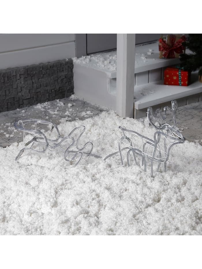 Светодиодная фигура «Олень с санями», олень: 48×48×22 см, сани: 45×23×23 см, дюралайт, 216 LED, 220 В, мерцание, свечение белое/синее