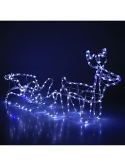 Светодиодная фигура «Олень с санями», олень: 48×48×22 см, сани: 45×23×23 см, дюралайт, 216 LED, 220 В, мерцание, свечение белое/синее