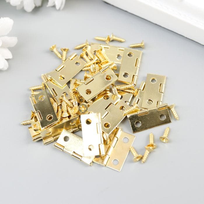 Петля для шкатулки металл с прямыми углами, под золото, набор 17 шт., 1×1.5 см