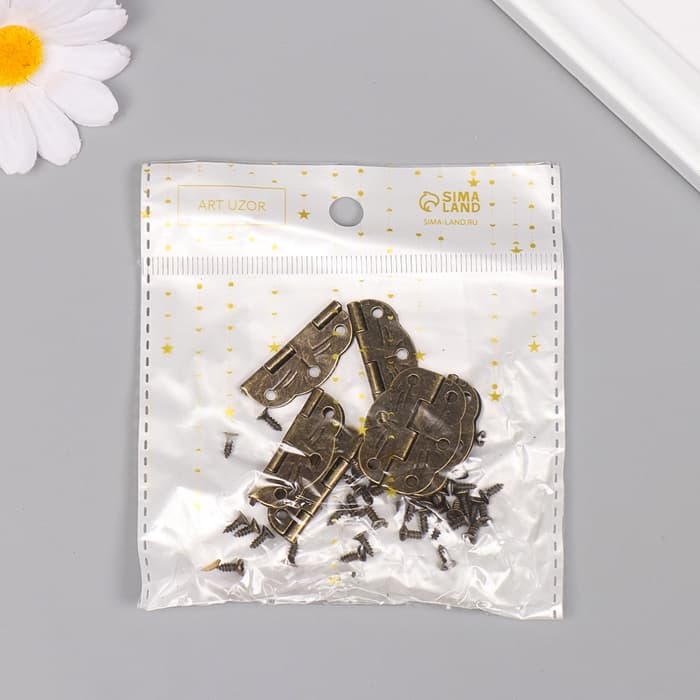 Петля для шкатулки металл фигурная, под бронзу, набор 6 шт., 1.9×2.8 см