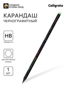 Карандаш чернографитный Calligrata, НВ, с ластиком, пластиковый, чёрный корпус с цветным узором