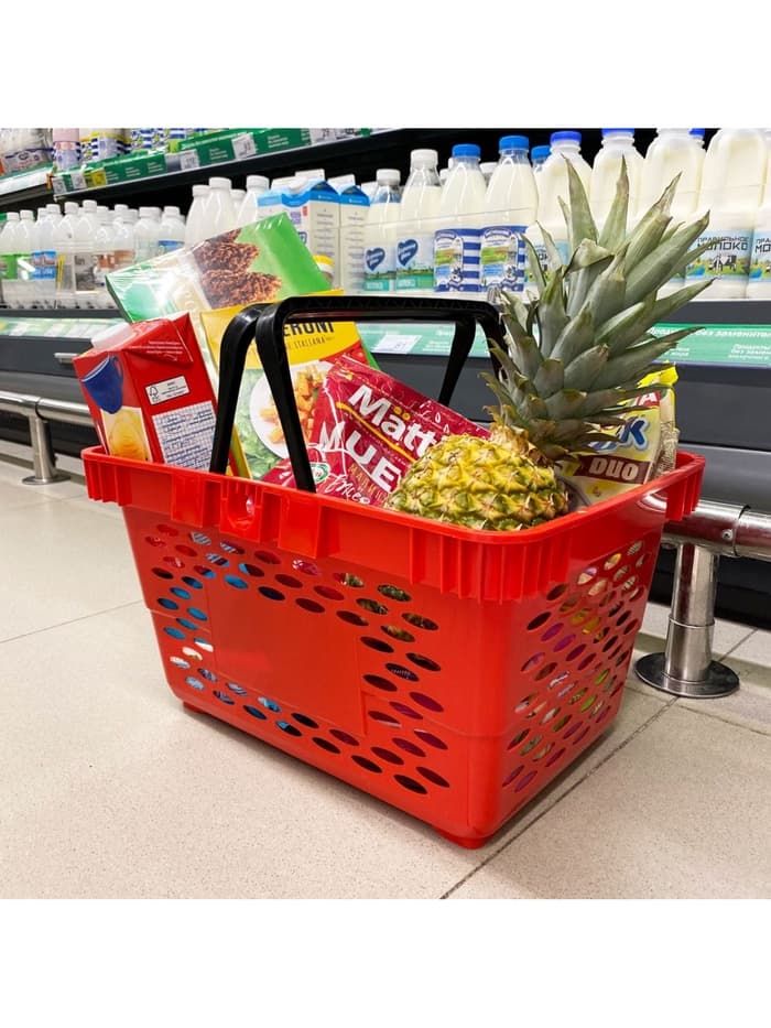 Корзина покупательская пластиковая, 20 л, 2 пластиковые ручки, красная