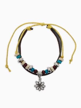 Браслет кожаный «Цветок с бусинами», d=5 см, 3 нити, разноцветный