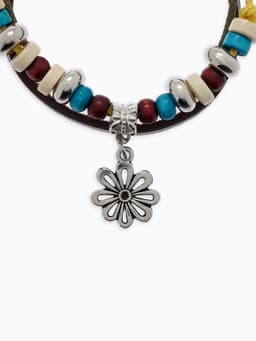 Браслет кожаный «Цветок с бусинами», d=5 см, 3 нити, разноцветный