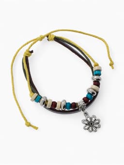 Браслет кожаный «Цветок с бусинами», d=5 см, 3 нити, разноцветный