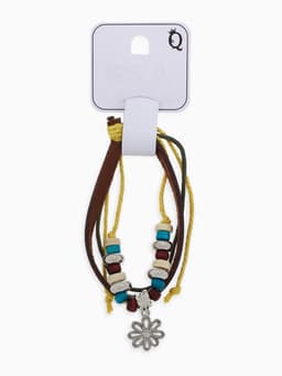 Браслет кожаный «Цветок с бусинами», d=5 см, 3 нити, разноцветный