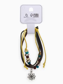 Браслет кожаный «Цветок с бусинами», d=5 см, 3 нити, разноцветный