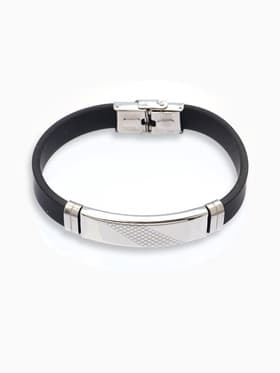 Браслет со стальной вставкой «Унисекс. Стиль», L=22 см, чёрный с серебром