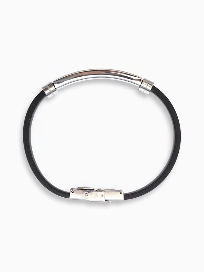 Браслет со стальной вставкой «Унисекс. Стиль», L=22 см, чёрный с серебром