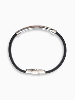 Браслет со стальной вставкой «Унисекс. Стиль», L=22 см, чёрный с серебром