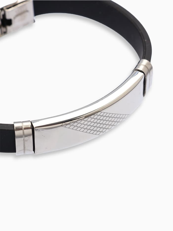 Браслет со стальной вставкой «Унисекс. Стиль», L=22 см, чёрный с серебром