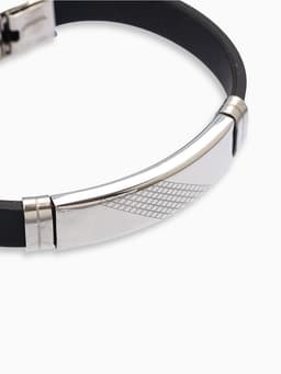 Браслет со стальной вставкой «Унисекс. Стиль», L=22 см, чёрный с серебром
