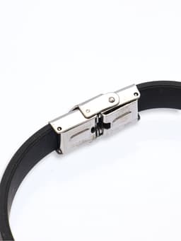 Браслет со стальной вставкой «Унисекс. Стиль», L=22 см, чёрный с серебром