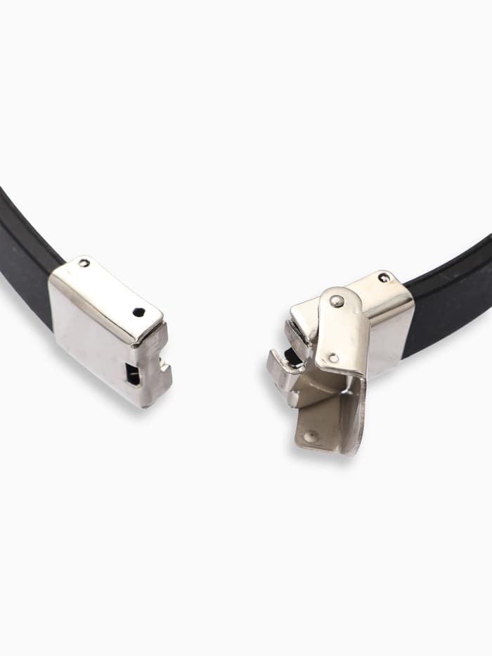 Браслет со стальной вставкой «Унисекс. Стиль», L=22 см, чёрный с серебром