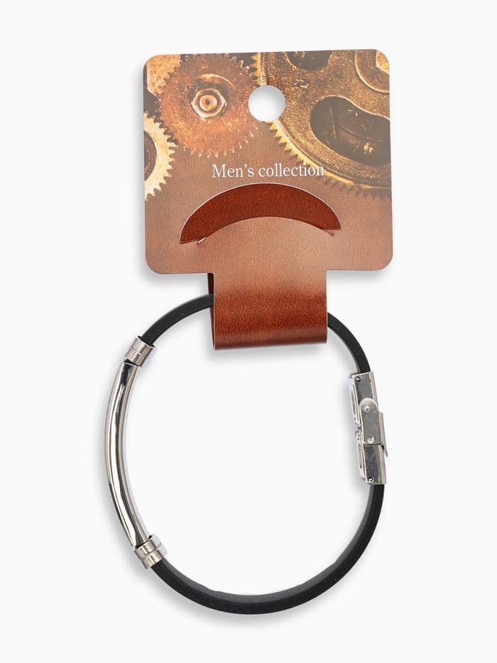 Браслет со стальной вставкой «Унисекс. Стиль», L=22 см, чёрный с серебром