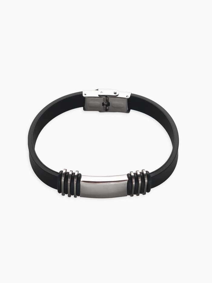 Браслет унисекс «Стиль» прямоугольник с тройными вставками, цвет чёрный с серебром, 23 см