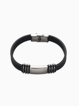 Браслет унисекс «Стиль» прямоугольник с тройными вставками, цвет чёрный с серебром, 23 см