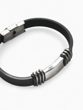 Браслет унисекс «Стиль» прямоугольник с тройными вставками, цвет чёрный с серебром, 23 см