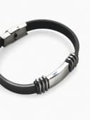 Браслет унисекс «Стиль» прямоугольник с тройными вставками, цвет чёрный с серебром, 23 см