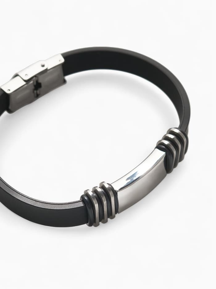 Браслет унисекс «Стиль» прямоугольник с тройными вставками, цвет чёрный с серебром, 23 см