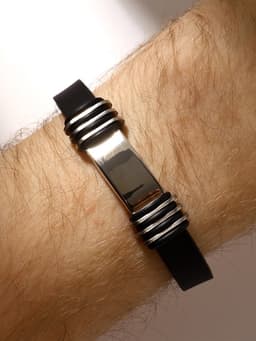 Браслет унисекс «Стиль» прямоугольник с тройными вставками, цвет чёрный с серебром, 23 см