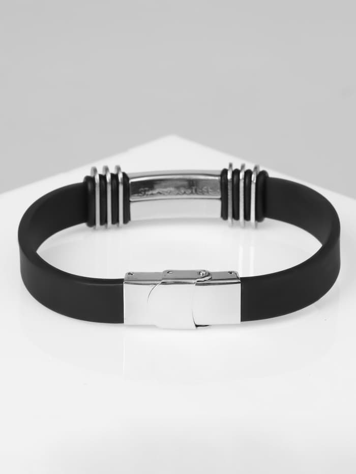 Браслет унисекс «Стиль» прямоугольник с тройными вставками, цвет чёрный с серебром, 23 см