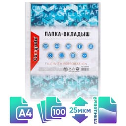 Файл - вкладыш Calligrata, А4, 25 мкм, глянцевый, вертикальный, 100 штук