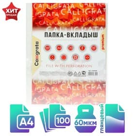 Файл - вкладыш Calligrata, А4, 60 мкм, плотный, глянцевый, вертикальный, 100 штук