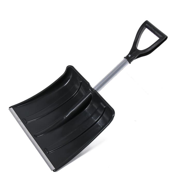 Лопата для уборки снега, автомобильная, пластиковый ковш 380×370 мм, алюминиевая планка, алюминиевый черенок, с ручкой