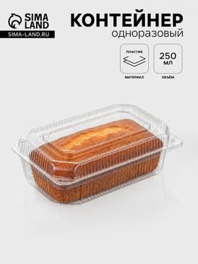Контейнер одноразовый с неразъёмной крышкой, пластик, 250 мл, 21.6×13.9×6.9 см, прозрачный